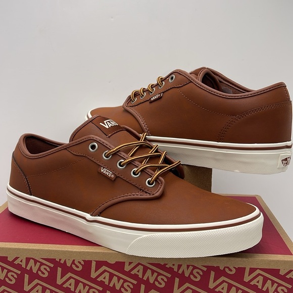 Vans Men’s Brown Leather Sneakers White Accents Atwood (Leather)Brown/Mashmallow - Picture 9 of 16